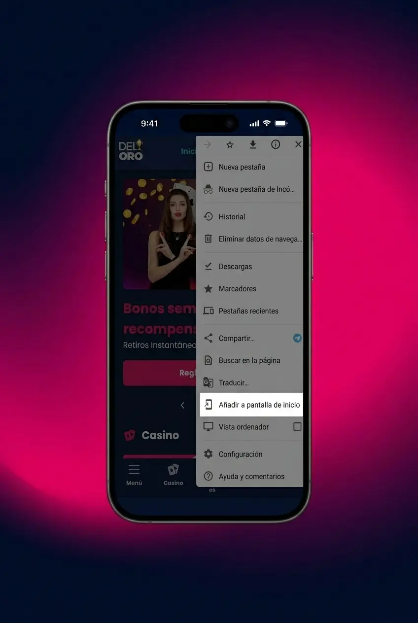 Pasos para descargar e instalar la PWA de Del Oro en Android desde el navegador móvil