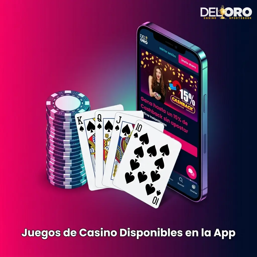 Juegos de casino en la app de Del Oro: slots, ruleta, blackjack en vivo y más de 1.000 títulos móviles