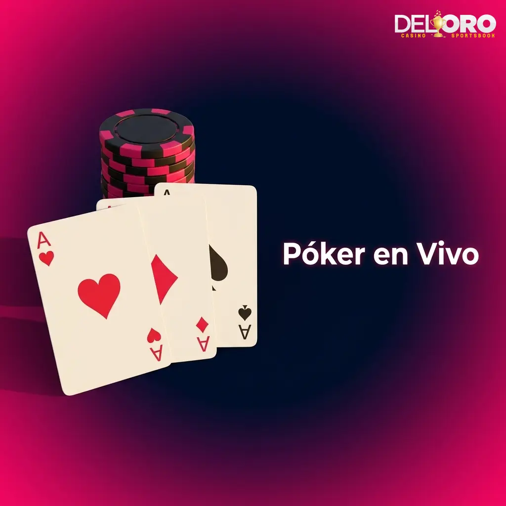 Mesas de póker en vivo en Del Oro con dealer real, variantes como Casino Hold'em y Three Card Poker