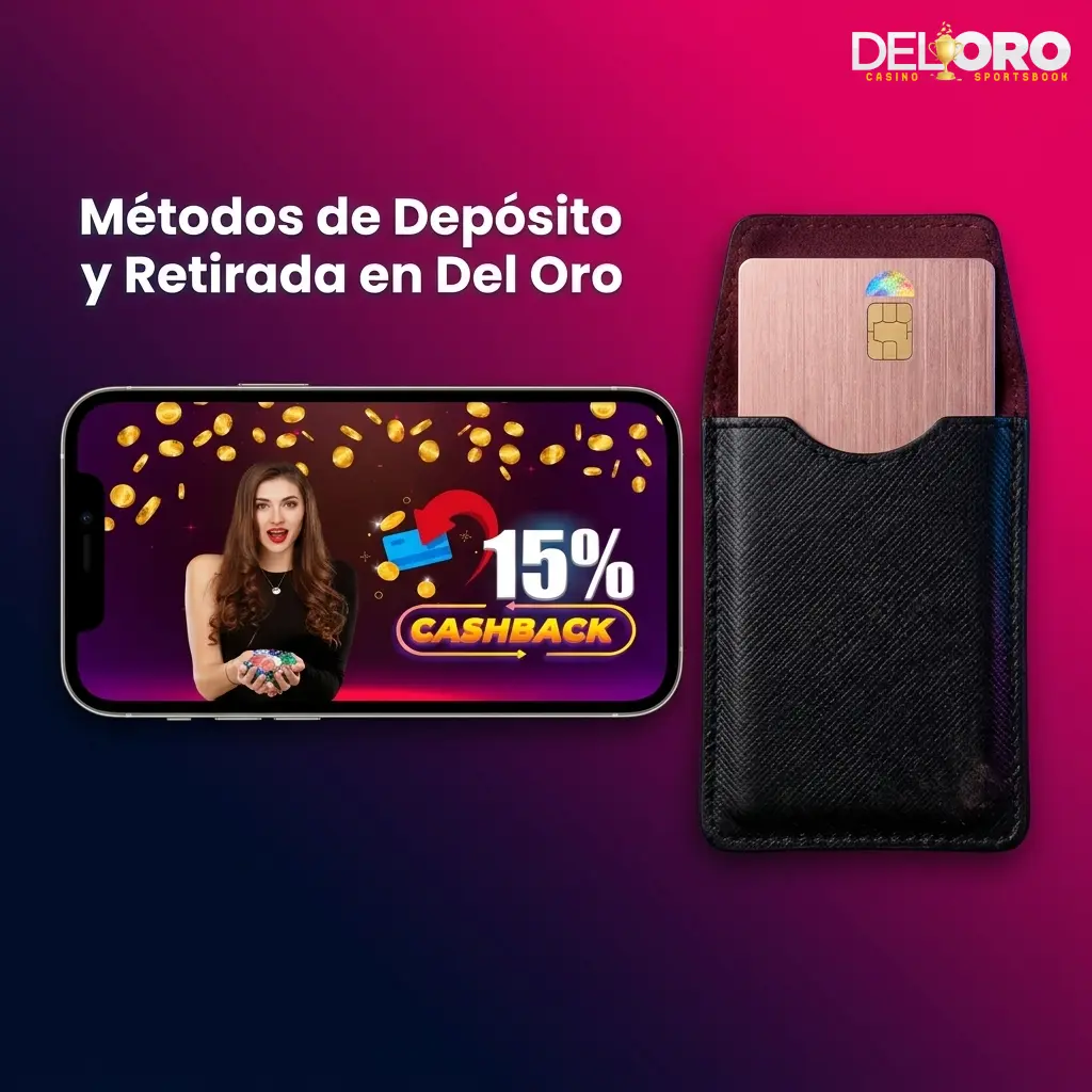Métodos de depósito y retirada en Del Oro: Visa, Mastercard, Skrill, Neteller, criptomonedas y más opciones de pago.