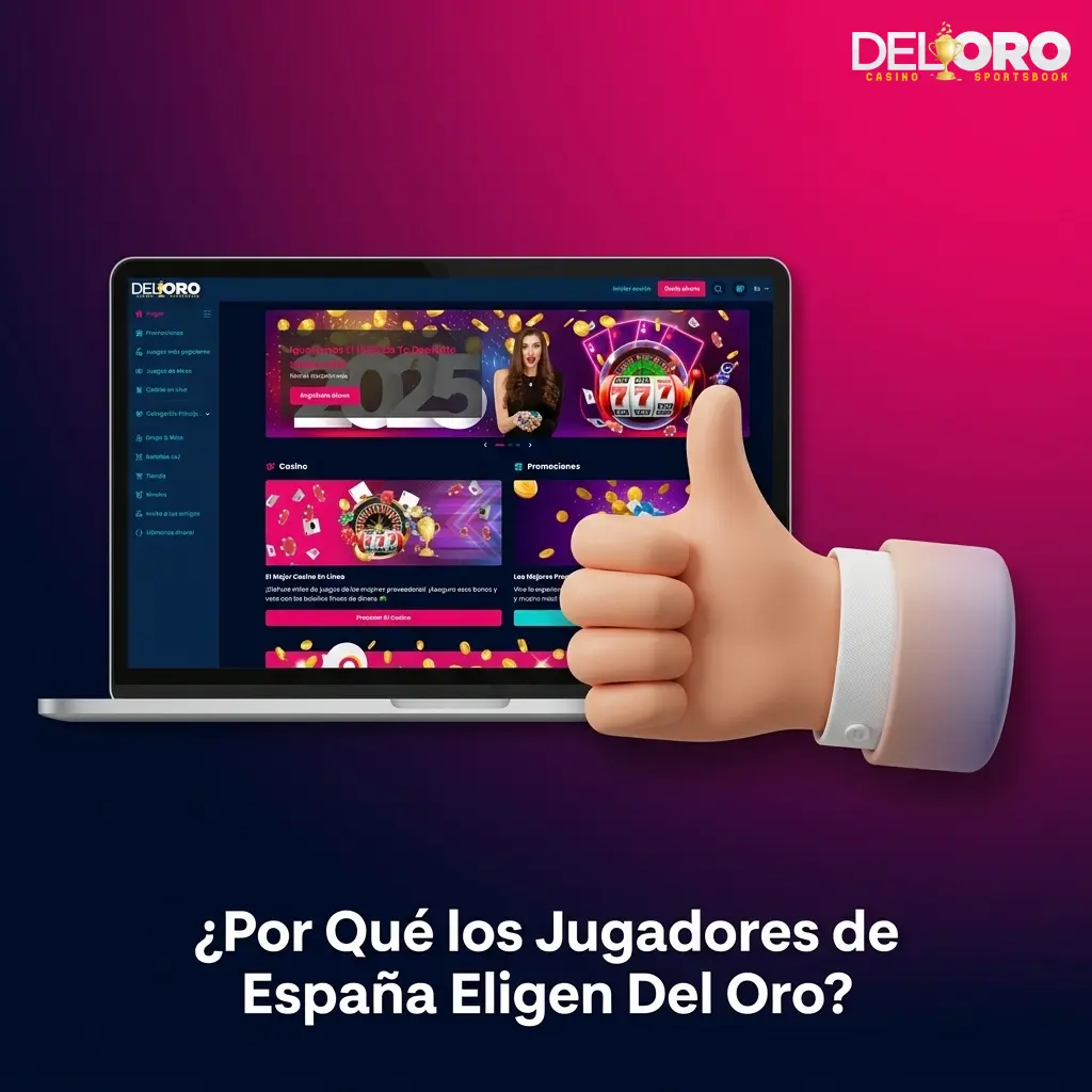 Jugadores españoles eligiendo Del Oro casino por sus bonos, pagos en EUR, soporte 24/7 y más de 2000 juegos