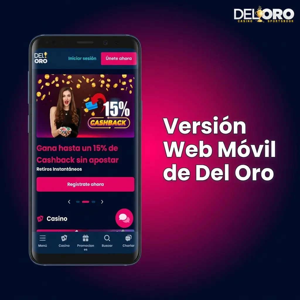 Versión web móvil de Del Oro accesible desde cualquier navegador en smartphone o tablet sin descargas